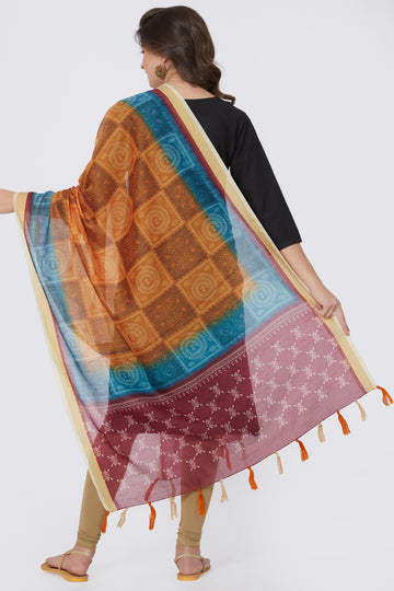 Ethnic Checkered Digital Print Chanderi Silk Dupatta